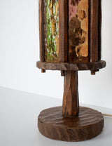 Brutalist lamp, carved wood
