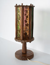 Brutalist lamp, carved wood