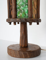 Brutalist lamp, carved wood