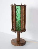 Brutalist lamp, carved wood