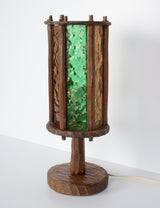 Brutalist lamp, carved wood