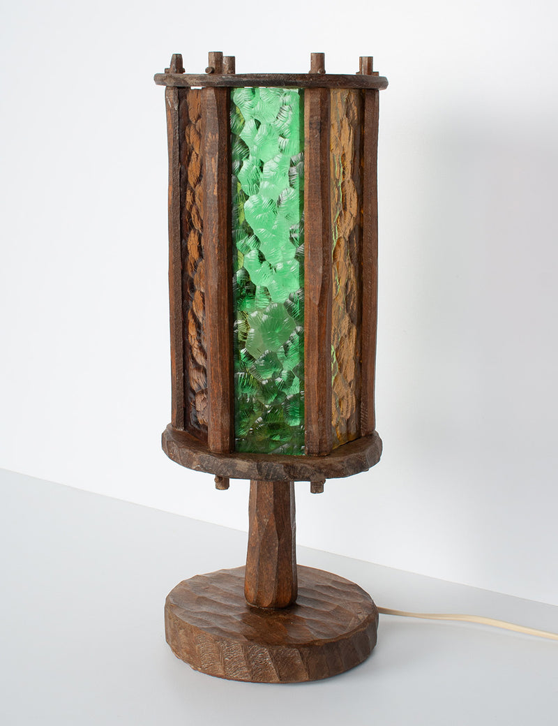 Brutalist lamp, carved wood