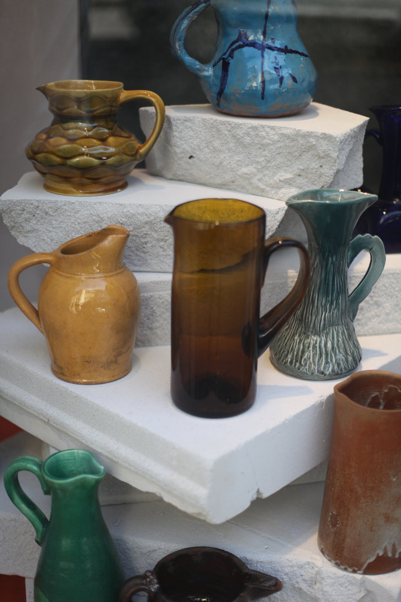 Sarreguemines (France) Vintage faceted amber pitcher