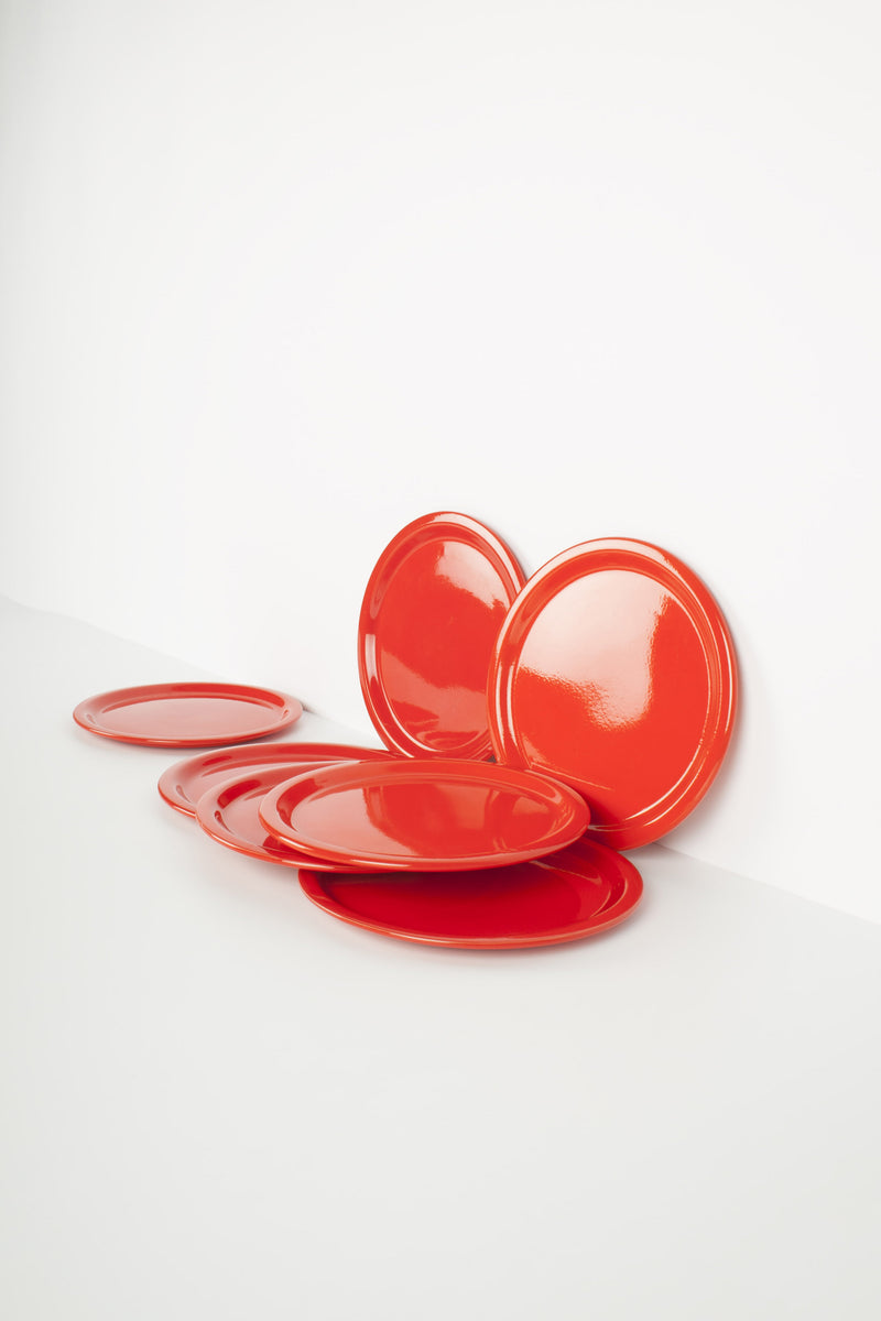 Vintage plates vermilion red