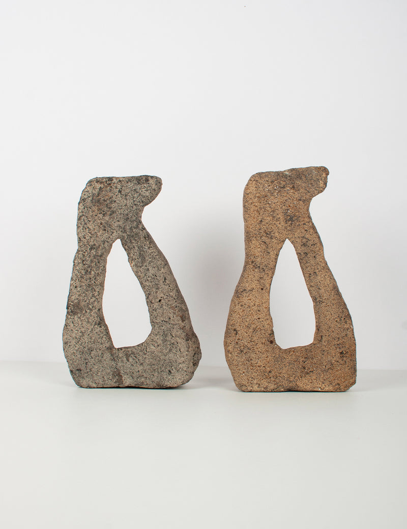 Antique granite rock candle holders 