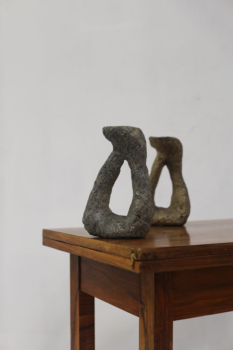 Antique granite rock candle holders 