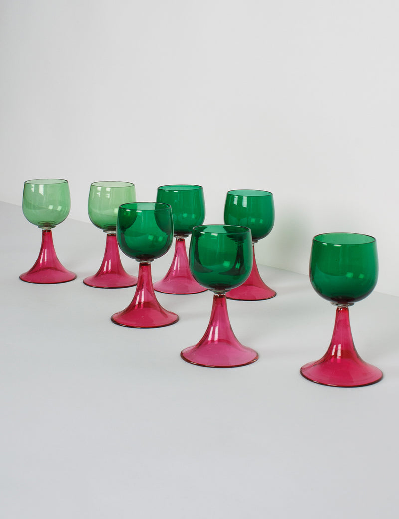 Coupes à vin verre rose & vert