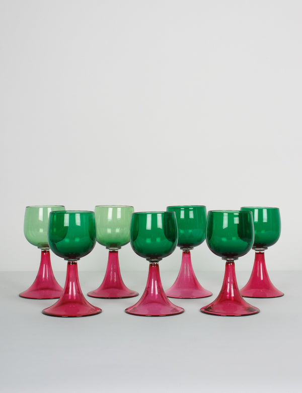 Coupes à vin verre rose & vert