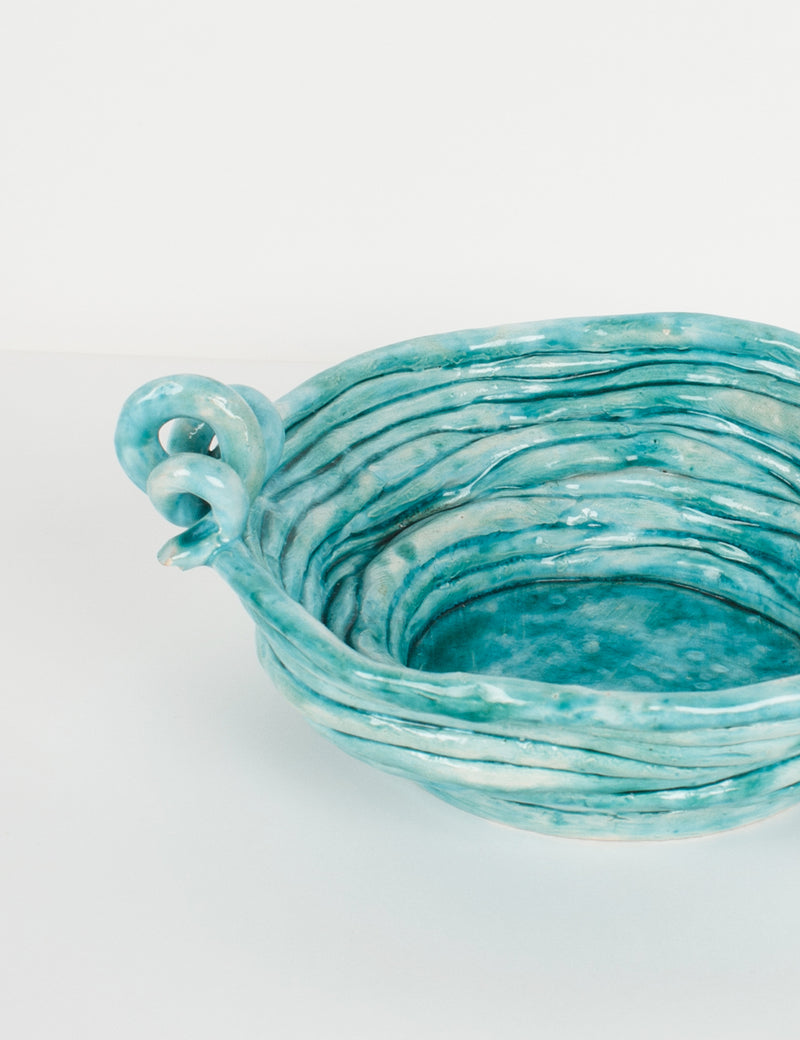 Large turquoise blue cup with twisted coils