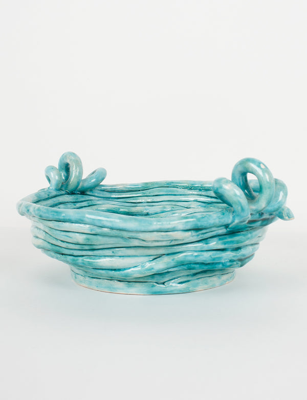 Large turquoise blue cup with twisted coils