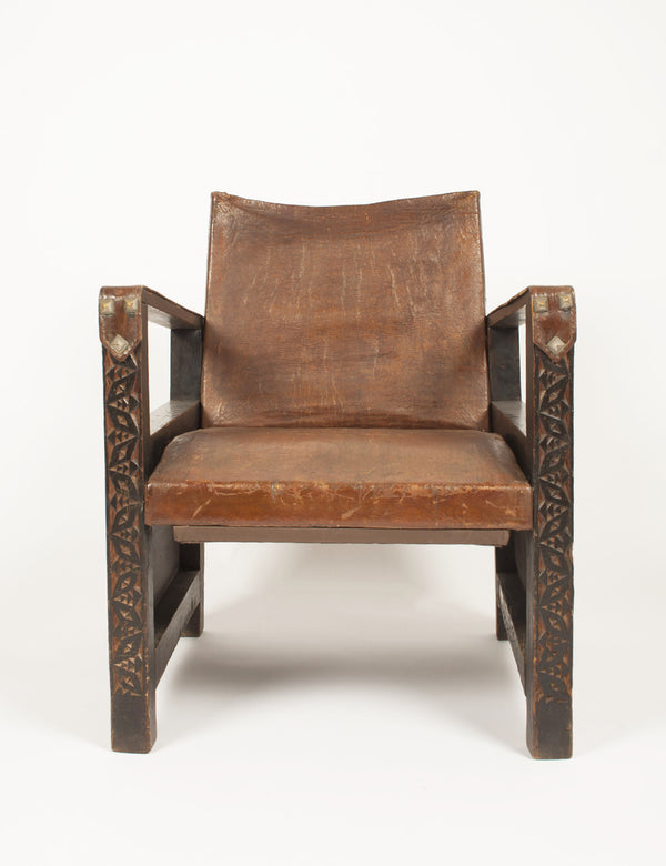 Large leather & wood armchair