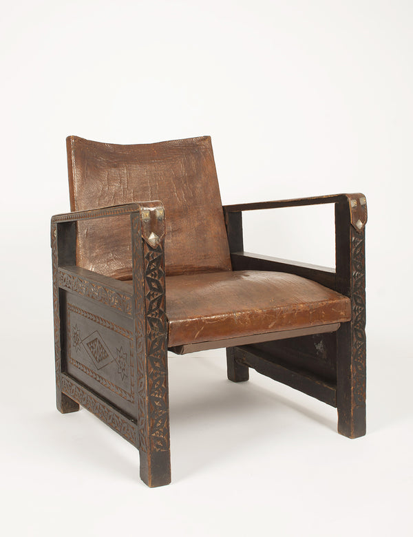 Large fauteuil cuir & bois