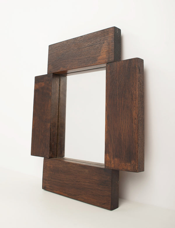Brutalist symmetrical wooden mirror