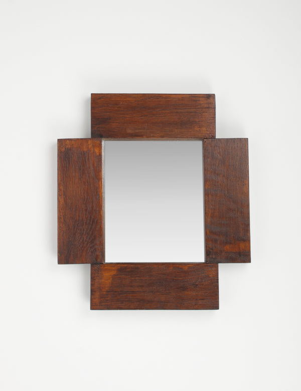 Brutalist symmetrical wooden mirror
