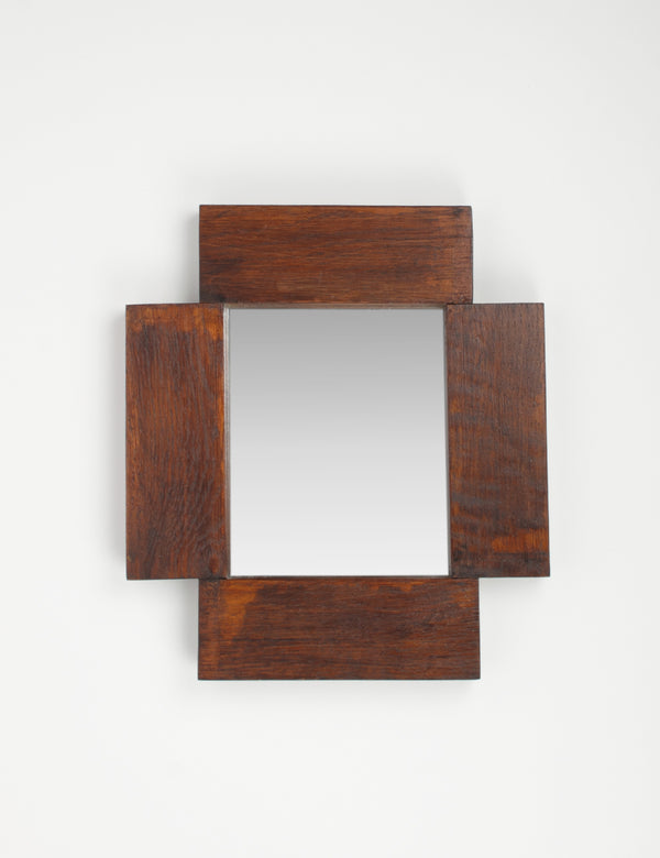 Brutalist symmetrical wooden mirror