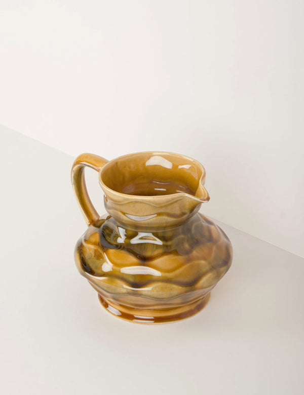 brown faceted vintage pitcher - Sarreguemines earthenware France