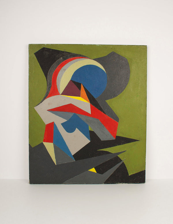 peinture vintage années 70 portrait cubiste