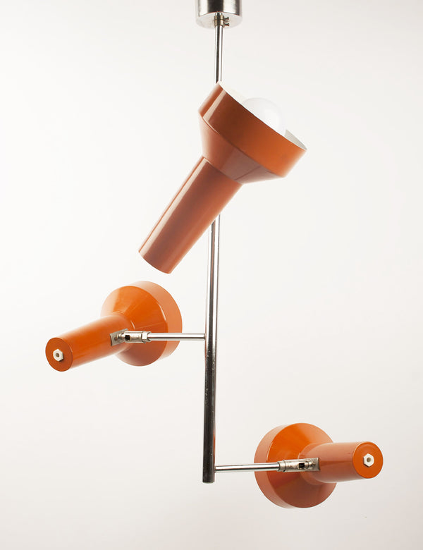 Vintage orange three-spot pendant light