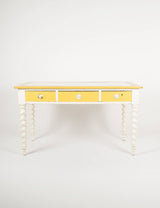 Table vintage en chêne jaune et blanc