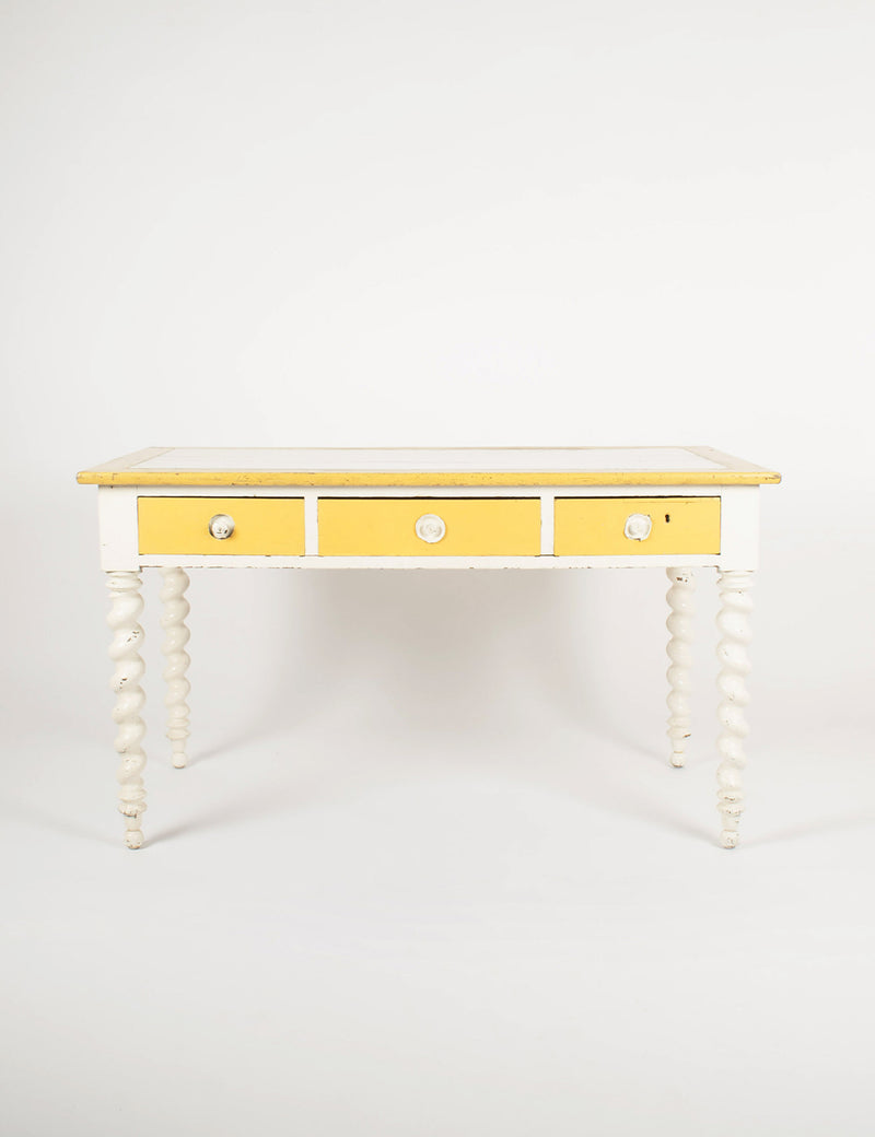 Table vintage en chêne jaune et blanc