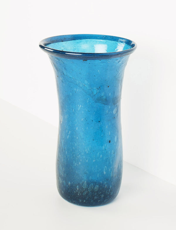 Vintage Syrian blown glass vase in azure blue