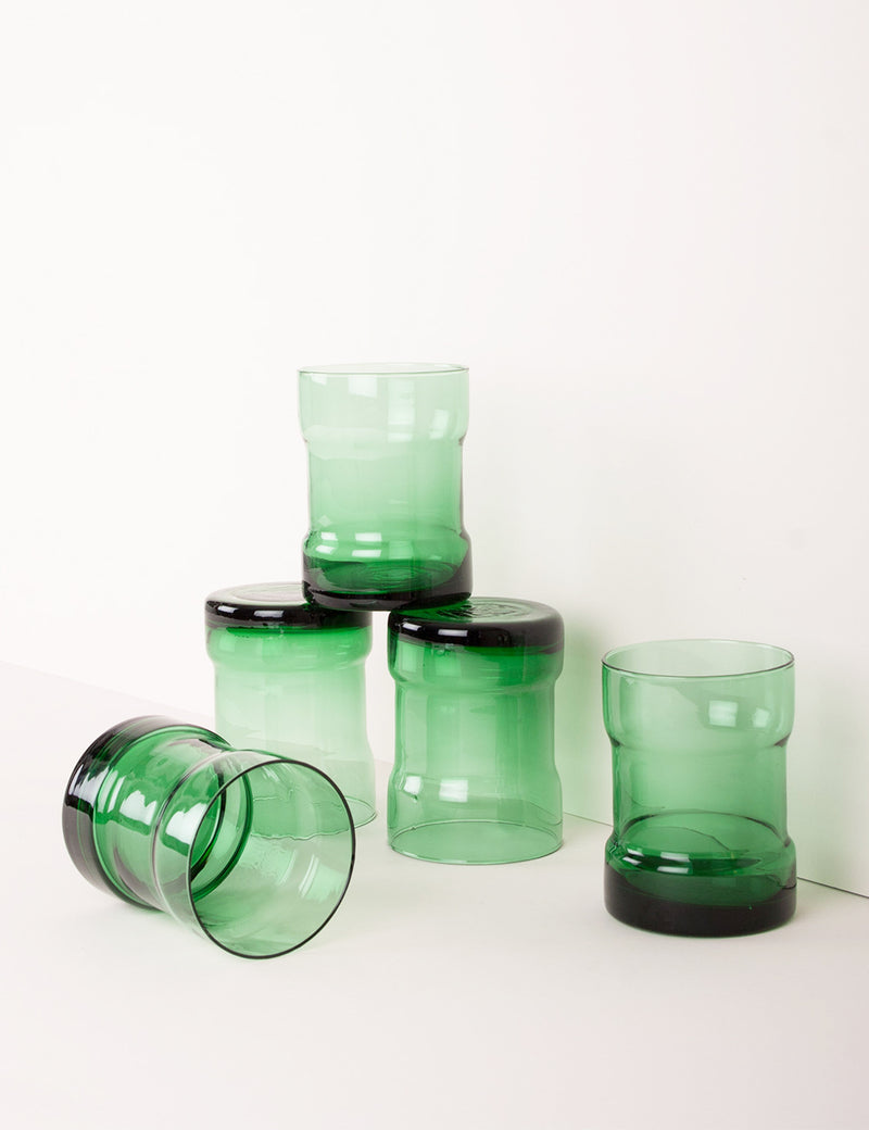 Verres vintage en verre soufflés vert 